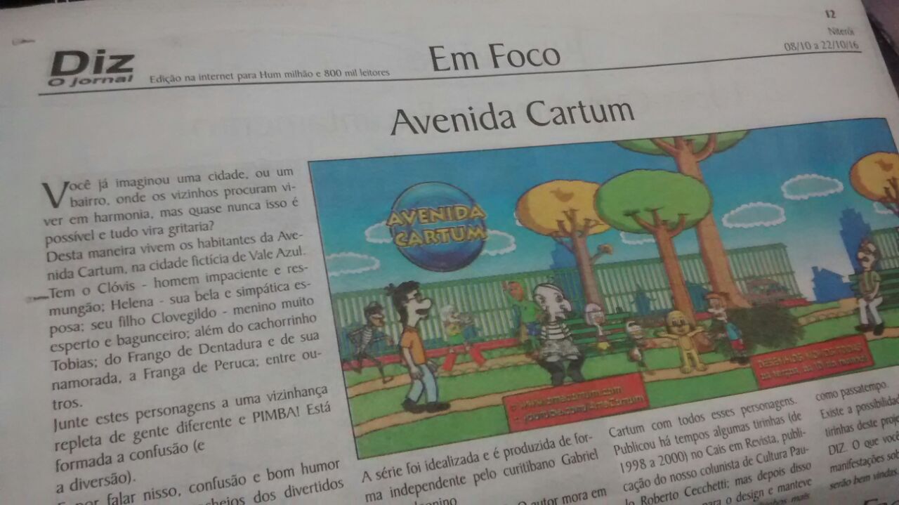 Matéria sobre a Avenida Cartum no Diz Jornal, de outubro de 2016.